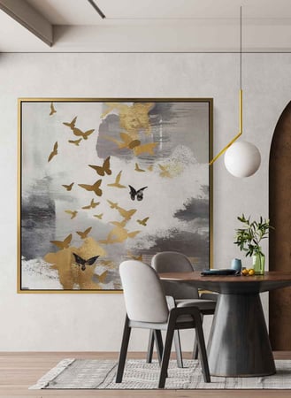 لوحة كانفاس مربع على إطار خشبي بتصميم فن زيتي للفراشات