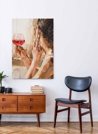 لوحة كانفاس على إطار خشبي، تصميم امرأة تنتظر، للمنزل، غرفة المعيشة، المكتب، الديكور