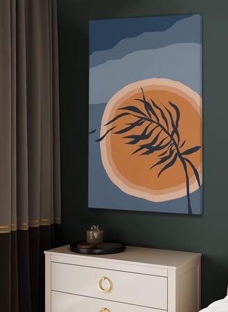 لوحة كانفاس على إطار خشبي بتصميم فن تجريدي أوراق الشجر مع الشمس