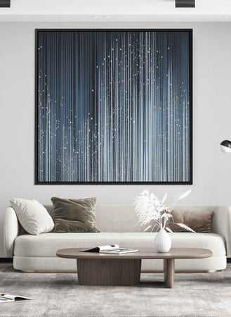 لوحة كانفاس مربع على إطار خشبي، تصميم فن تجريدي ملئ بالنجوم، للمنزل، غرفة المعيشة، المكتب، الديكور