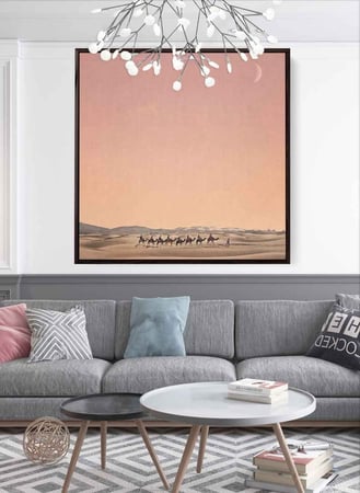 لوحة كانفاس مربع على إطار خشبي، تصميم جمال يعبرون الصحراء، للمنزل، غرفة المعيشة، المكتب، الديكور