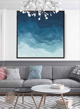 لوحة كانفاس مربع على إطار خشبي، تصميم فن تجريدي لموج البحر، للمنزل، غرفة المعيشة، المكتب، الديكور