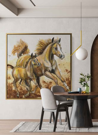 اشتر لوحة خيول كبيرة كانفس بتصميم خيول راكضة