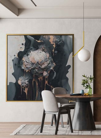 لوحة كانفاس مربع على إطار خشبي، تصميم فن تجريدي للزهور، للمنزل، غرفة المعيشة، المكتب، الديكور