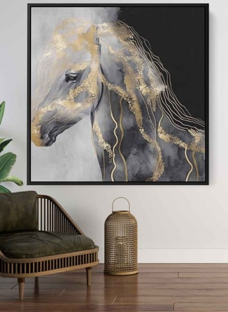 لوحة كانفاس مربع على إطار خشبي، تصميم فن زيتي للخيل، للمنزل، غرفة المعيشة، المكتب، الديكور