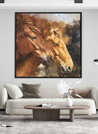 لوحة كانفاس مربع على إطار خشبي، تصميم فن تجريدي للخيول الجامحة، للمنزل، غرفة المعيشة، المكتب، الديكور