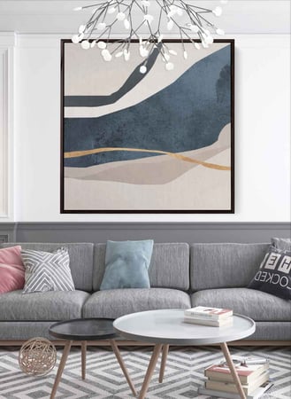 لوحة كانفاس مربع على إطار خشبي، تصميم فن تجريدي انيق، للمنزل، غرفة المعيشة، المكتب، الديكور