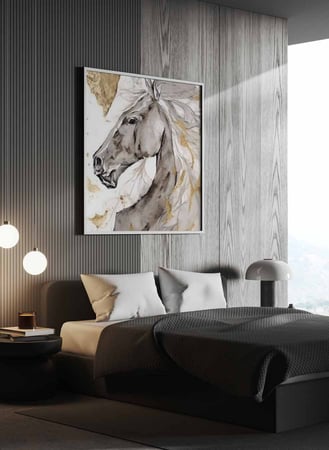 لوحة كانفاس مربع على إطار خشبي، تصميم فن زيتي للخيل، للمنزل، غرفة المعيشة، المكتب، الديكور