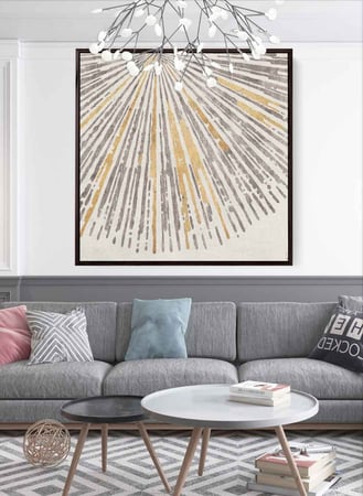 لوحة كانفاس مربع على إطار خشبي، تصميم فن تجريدي لاشعة الشمس، للمنزل، غرفة المعيشة، المكتب، الديكور