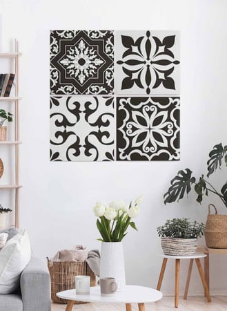 طقم من ٤ لوحات كانفاس مربع على إطار خشبي، تصميم أشكال فنية، للمنزل، غرفة المعيشة، المكتب، الديكور