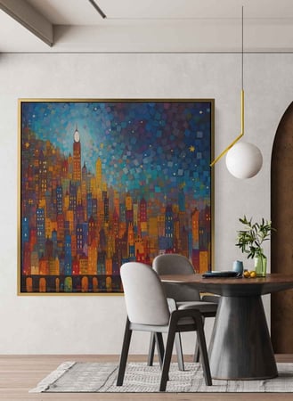 لوحة كانفاس على إطار خشبي بتصميم ليلة على المدينة