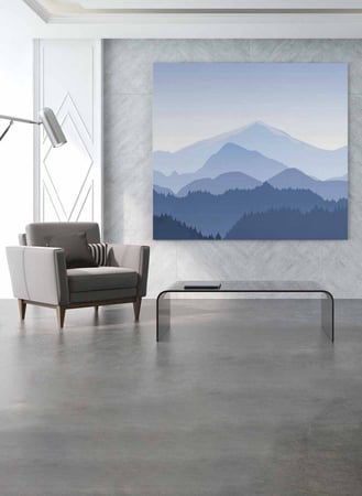 لوحة كانفاس مربع على إطار خشبي، تصميم جبال عالية ، للمنزل، غرفة المعيشة، المكتب، الديكور