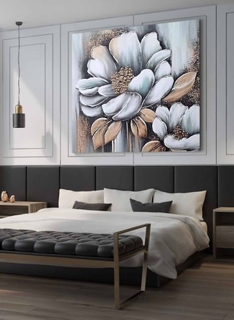 لوحة كانفاس مربع على إطار خشبي، تصميم فن زيتي للزهور، للمنزل، غرفة المعيشة، المكتب، الديكور