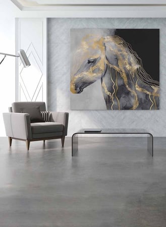 لوحة كانفاس مربع على إطار خشبي، تصميم فن زيتي للخيل، للمنزل، غرفة المعيشة، المكتب، الديكور