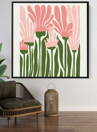 لوحة كانفاس على إطار خشبي بتصميم فن تجريدي للزهور العصرية