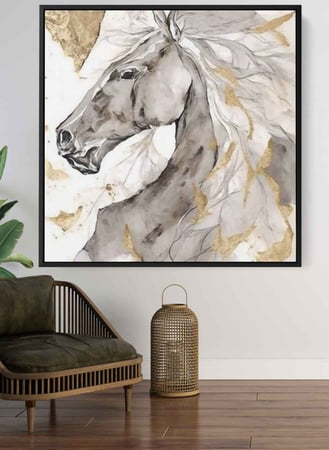 لوحة كانفاس مربع على إطار خشبي، تصميم فن زيتي للخيل، للمنزل، غرفة المعيشة، المكتب، الديكور
