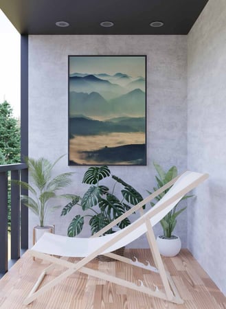 لوحة كانفاس على إطار خشبي، تصميم الصباح على الجبال مع سحاب، للمنزل، غرفة المعيشة، المكتب، الديكور