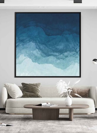 لوحة كانفاس مربع على إطار خشبي، تصميم فن تجريدي لموج البحر، للمنزل، غرفة المعيشة، المكتب، الديكور