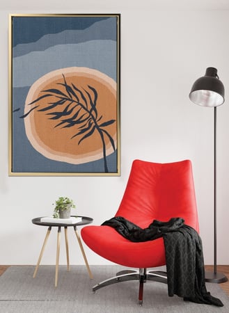 لوحة كانفاس على إطار خشبي بتصميم فن تجريدي أوراق الشجر مع الشمس