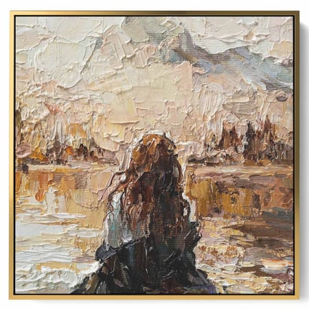 لوحة فنية رائعة مربعه كانفاس بتصميم فن زيتي لفتاه راقي لديكور مميز