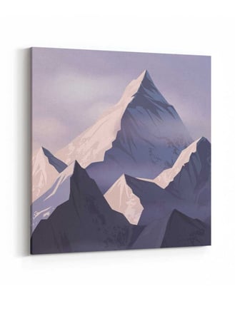 لوحة كانفاس مربع على إطار خشبي، تصميم جبال مع الجليد، للمنزل، غرفة المعيشة، المكتب، الديكور