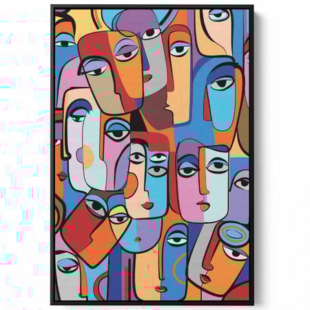 لوحة كانفاس على إطار خشبي، تصميم فن تجريدى لوجوه ملونه، للمنزل، غرفة المعيشة، المكتب، الديكور