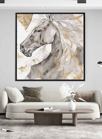 لوحة كانفاس مربع على إطار خشبي، تصميم فن زيتي للخيل، للمنزل، غرفة المعيشة، المكتب، الديكور