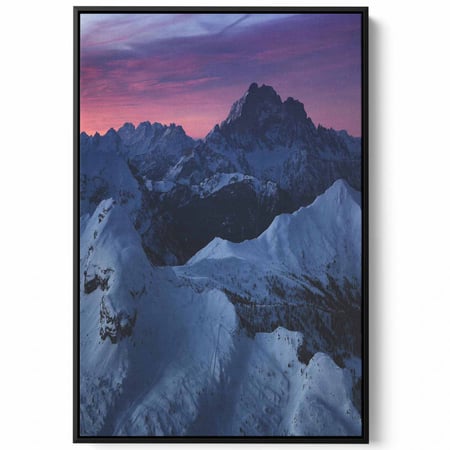 لوحة كانفاس على إطار خشبي، تصميم شروق الشمس على جبال مغطاه بالثلج، للمنزل، غرفة المعيشة، المكتب، الديكور