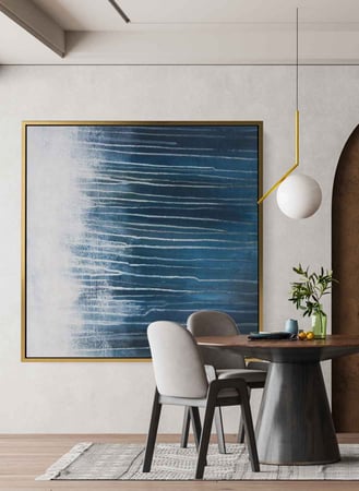 لوحة كانفاس مربع على إطار خشبي، تصميم فن تجريدي امواج البحر، للمنزل، غرفة المعيشة، المكتب، الديكور