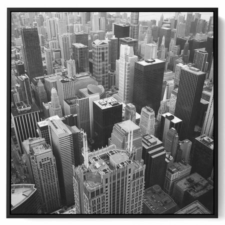 لوحة كانفاس مربع على إطار خشبي، تصميم مشهد عالى للمدينة ، للمنزل، غرفة المعيشة، المكتب، الديكور