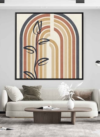 لوحة كانفاس على إطار خشبي بتصميم فن تجريدي لمنحنى ملون