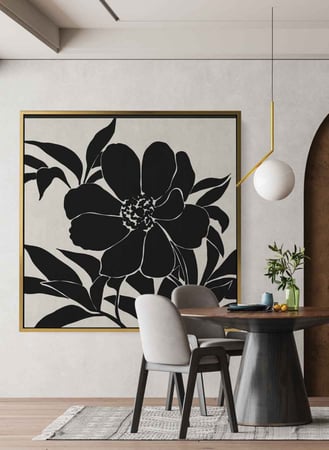 لوحة كانفاس مربع على إطار خشبي، تصميم فن تجريدي للزهور، للمنزل، غرفة المعيشة، المكتب، الديكور