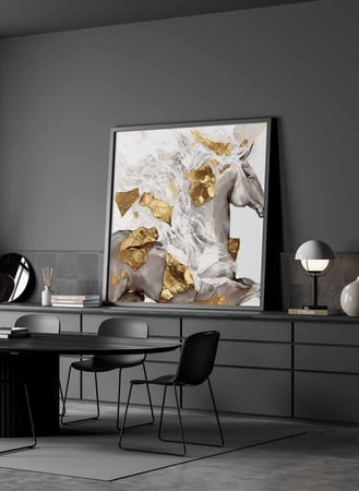 لوحة كانفاس مربع على إطار خشبي، تصميم فن زيتي لخيل جامح، للمنزل، غرفة المعيشة، المكتب، الديكور