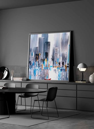 لوحة كانفاس مربع على إطار خشبي، تصميم فن زيتي لمشهد للمدينة ، للمنزل، غرفة المعيشة، المكتب، الديكور