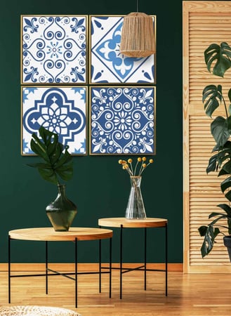 طقم من ٤ لوحات كانفاس مربع على إطار خشبي، تصميم أنماط منوعة، للمنزل، غرفة المعيشة، المكتب، الديكور