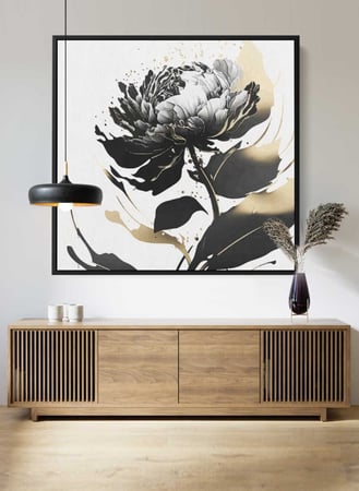 لوحة كانفاس مربع على إطار خشبي، تصميم زهرة مميزة، للمنزل، غرفة المعيشة، المكتب، الديكور