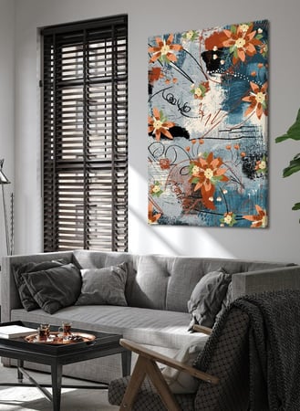 لوحة كانفاس على إطار خشبي بتصميم فن تجريدي للزهور