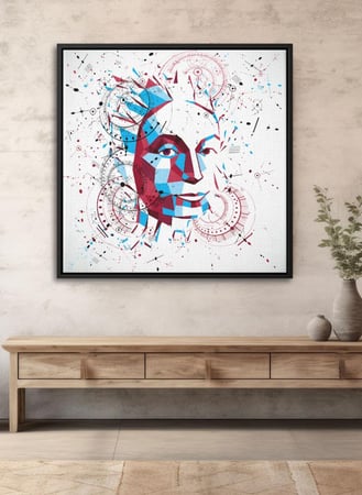 لوحة كانفاس على إطار خشبي بالفن التصوري لتصميم امرأة ذكية
