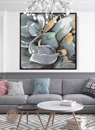 لوحة كانفاس مربع على إطار خشبي، تصميم نمط زهور ، للمنزل، غرفة المعيشة، المكتب، الديكور