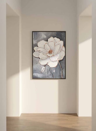 لوحة كانفاس على إطار خشبي، تصميم زهرة متفتحه، للمنزل، غرفة المعيشة، المكتب، الديكور