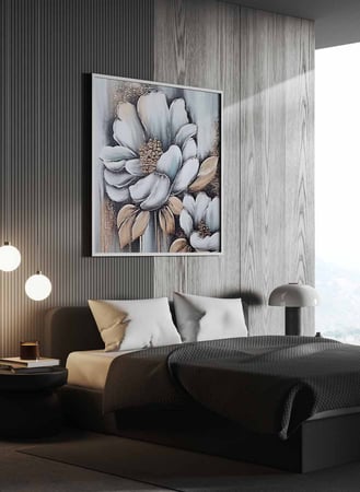 لوحة كانفاس مربع على إطار خشبي، تصميم فن زيتي للزهور، للمنزل، غرفة المعيشة، المكتب، الديكور