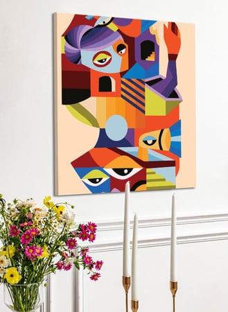 لوحة كانفاس على إطار خشبي بالفن التصوري لتصميم مزدحم