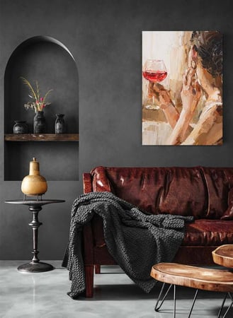 لوحة كانفاس على إطار خشبي، تصميم امرأة تنتظر، للمنزل، غرفة المعيشة، المكتب، الديكور