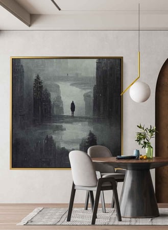 لوحة كانفاس على إطار خشبي بتصميم مشهد مظلم للمدينة
