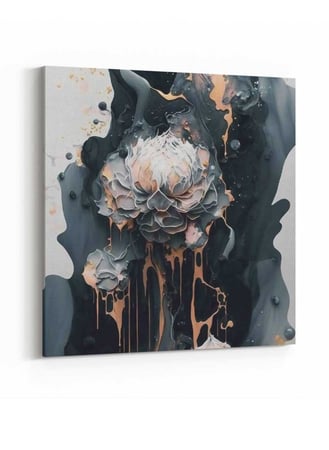 لوحة كانفاس مربع على إطار خشبي، تصميم فن تجريدي للزهور، للمنزل، غرفة المعيشة، المكتب، الديكور