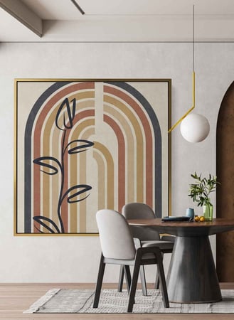 لوحة كانفاس على إطار خشبي بتصميم فن تجريدي لمنحنى ملون