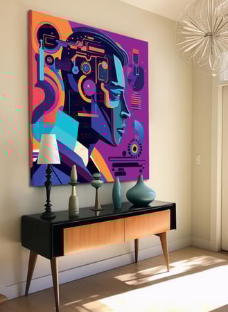 لوحة كانفاس على إطار خشبي بالفن التصوري لتصميم تفكير عميق