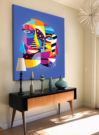 لوحة كانفاس على إطار خشبي بالفن التصوري لتصميم نمط وجه ملون