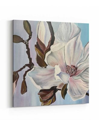 لوحة كانفاس مربع على إطار خشبي، تصميم زهرة جميلة متفتحة، للمنزل، غرفة المعيشة، المكتب، الديكور