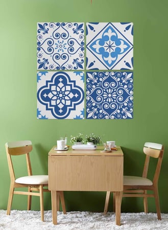 طقم من ٤ لوحات كانفاس مربع على إطار خشبي، تصميم أنماط منوعة، للمنزل، غرفة المعيشة، المكتب، الديكور